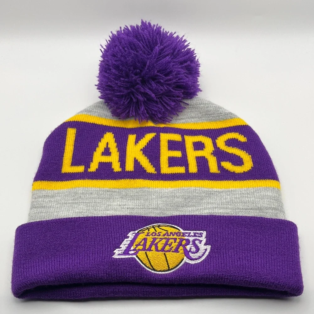 LA Lakers Knit Pom Beanie - NBA Team Cuff Hat - Youth size